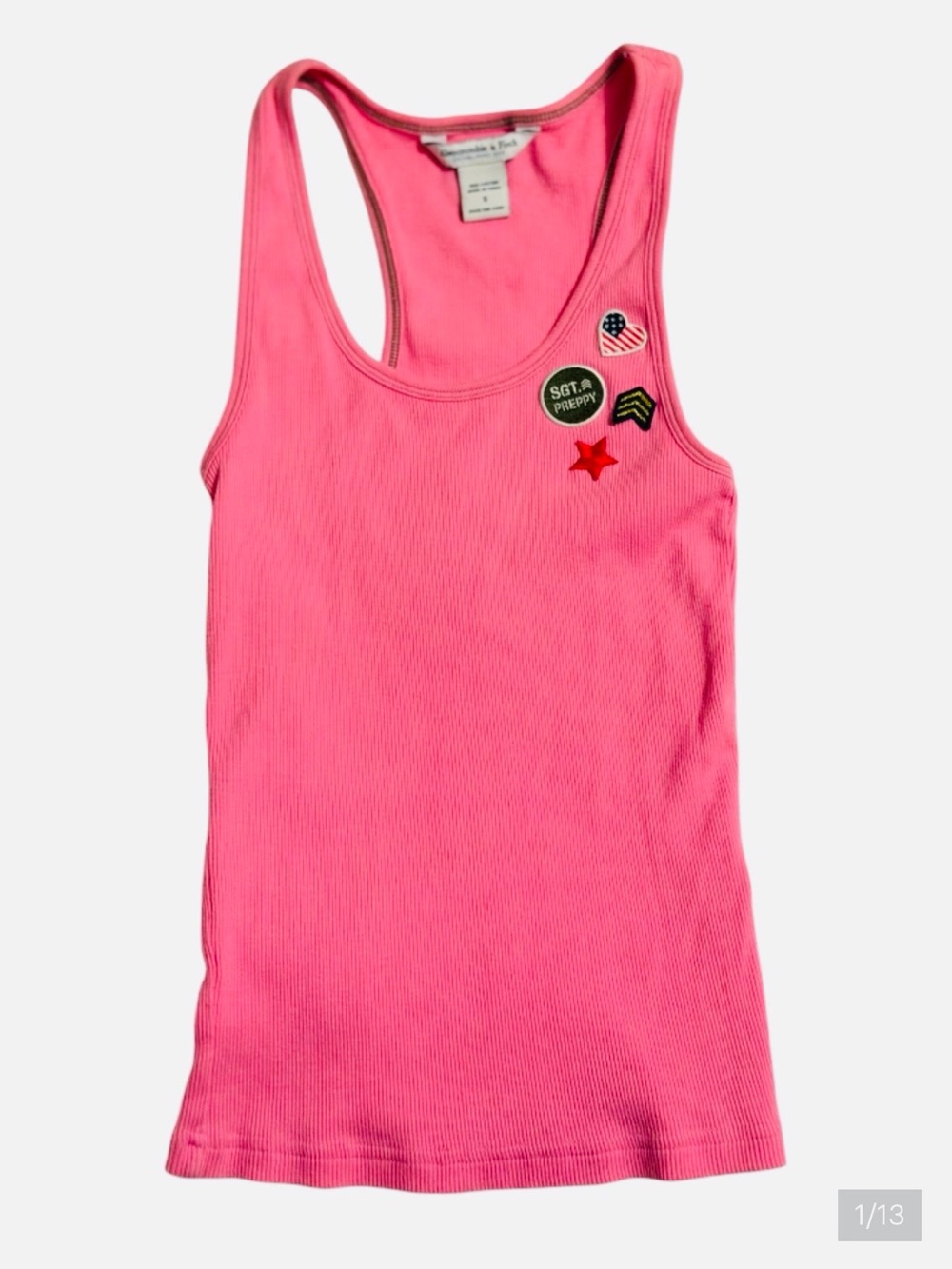 RARE A&F Sgt. Preppy Pink Y2K Ribbed Tank - Heritage Collection with Patches⭐️